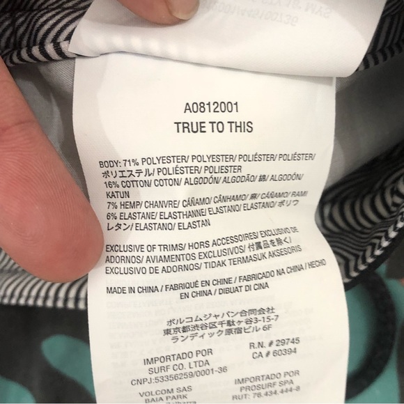 Volcom Stone Cinch Fly Turquoise Black Palm Floral Surf Swim Board Short Men 34 - Picture 7 of 9